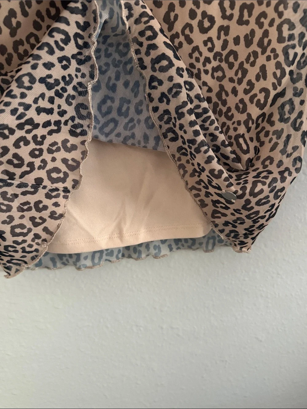 Justice Short Sleeve Mock Neck Tee in Beige and Black Leopard Print